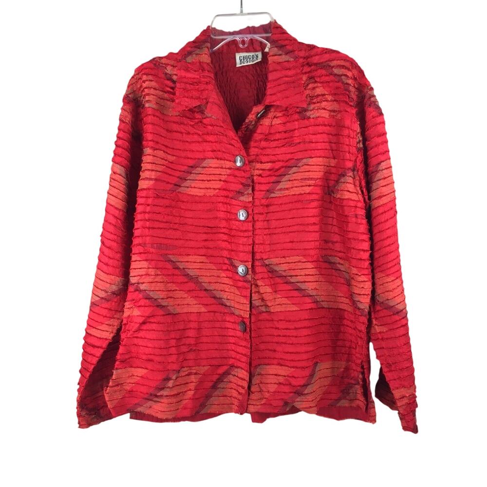 Chicos Design Jacket Womens Medium Red Silk